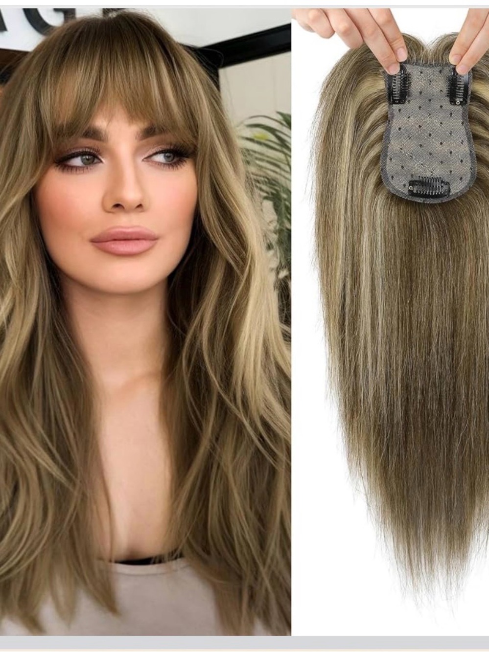 Flufymooz 100% Real Human Hair Toppers, 12”,Thinning Hair,chocolate brn w/blonde